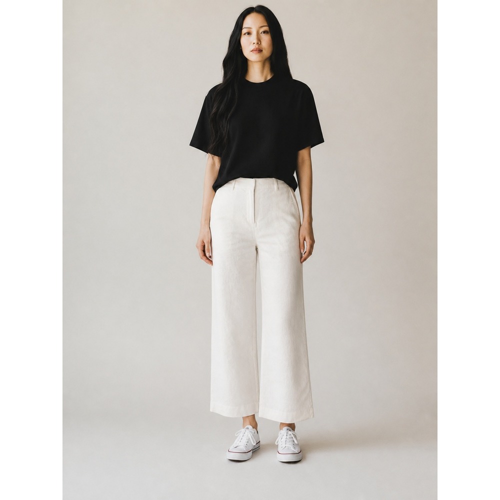 J.Crew Womens White Lined Linen Wide Leg Cropped Trousers Pants Size 4T Tall